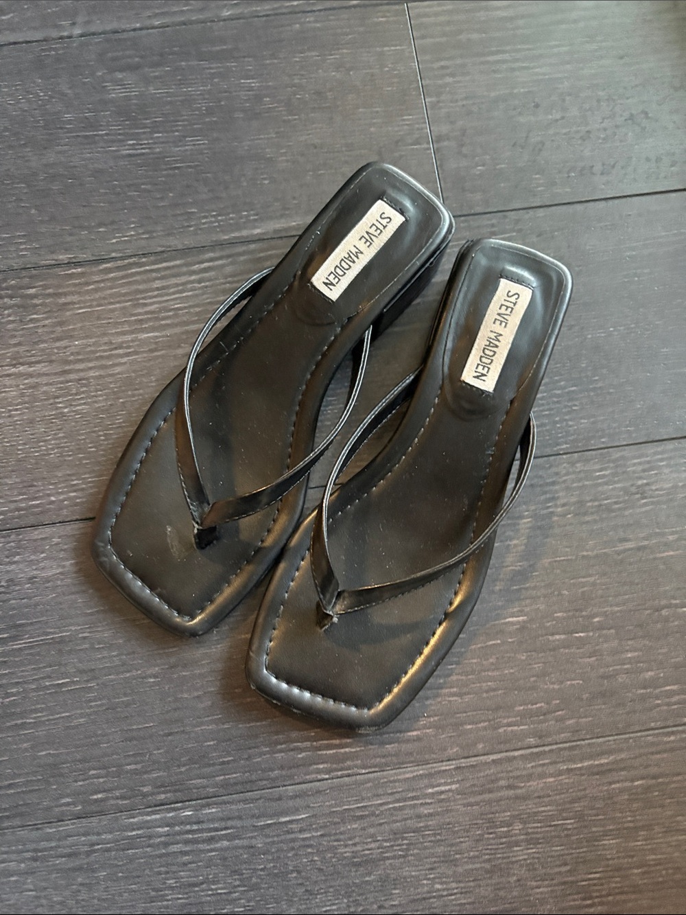Steve Madden Black Square-Toe Thong Heels